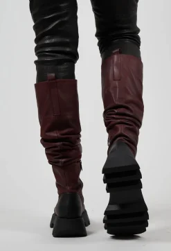 High Ruched Boots in Gasoline Lagrain