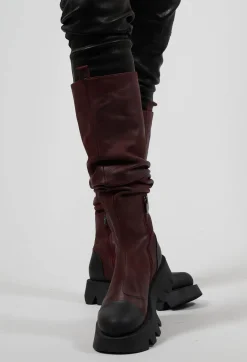 High Ruched Boots in Gasoline Lagrain
