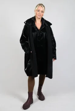 High Shine Coat with Scarf in Black