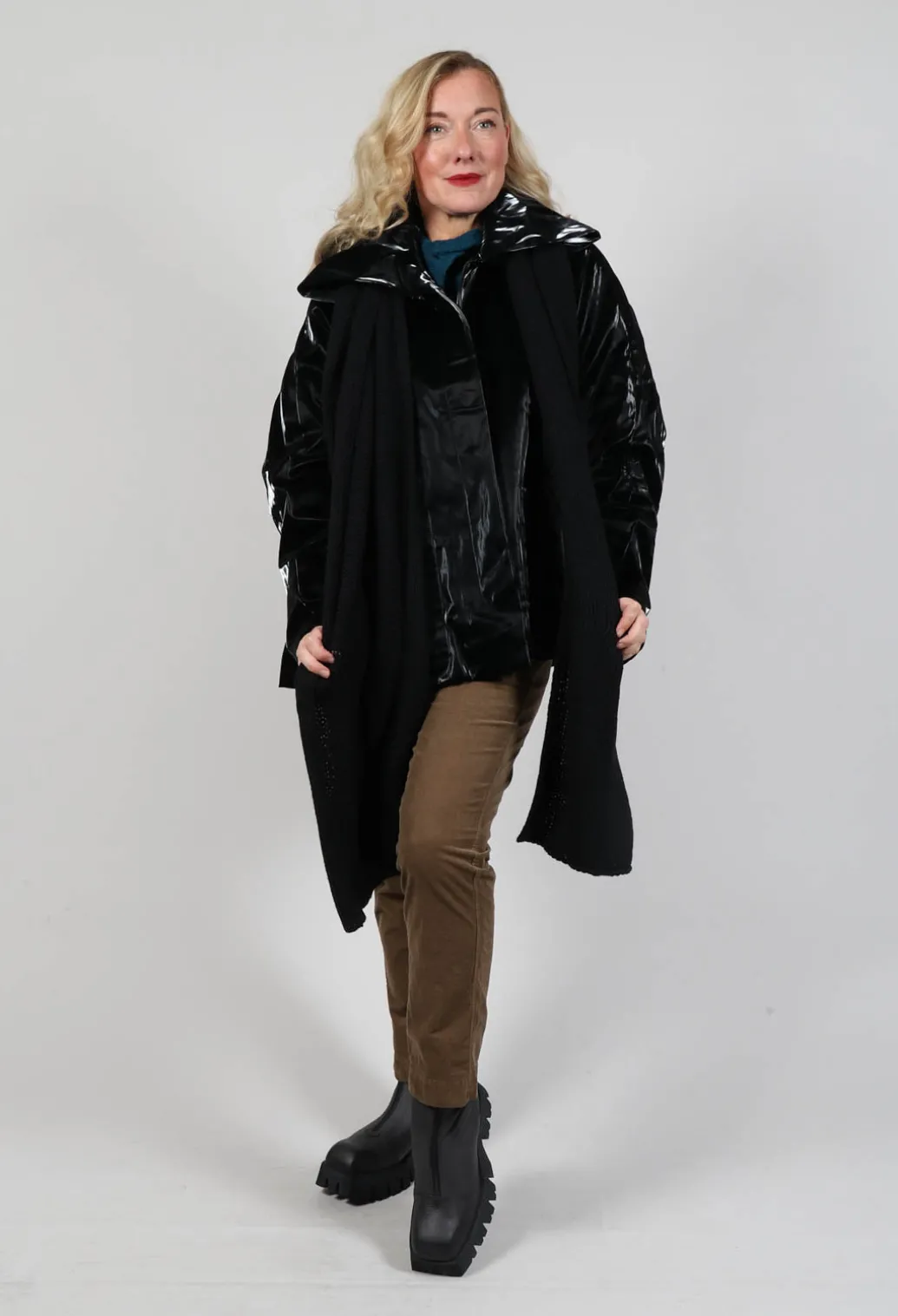 High Shine Jacket with Scarf in Black