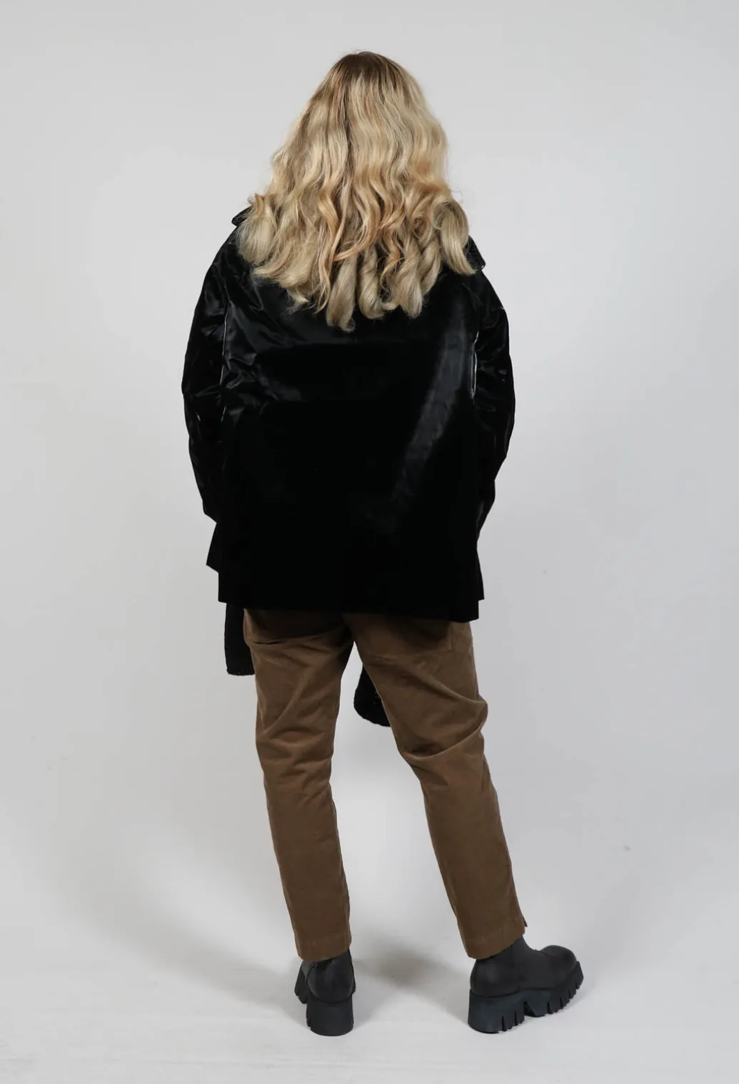 High Shine Jacket with Scarf in Black