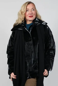 High Shine Jacket with Scarf in Black