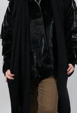 High Shine Jacket with Scarf in Black