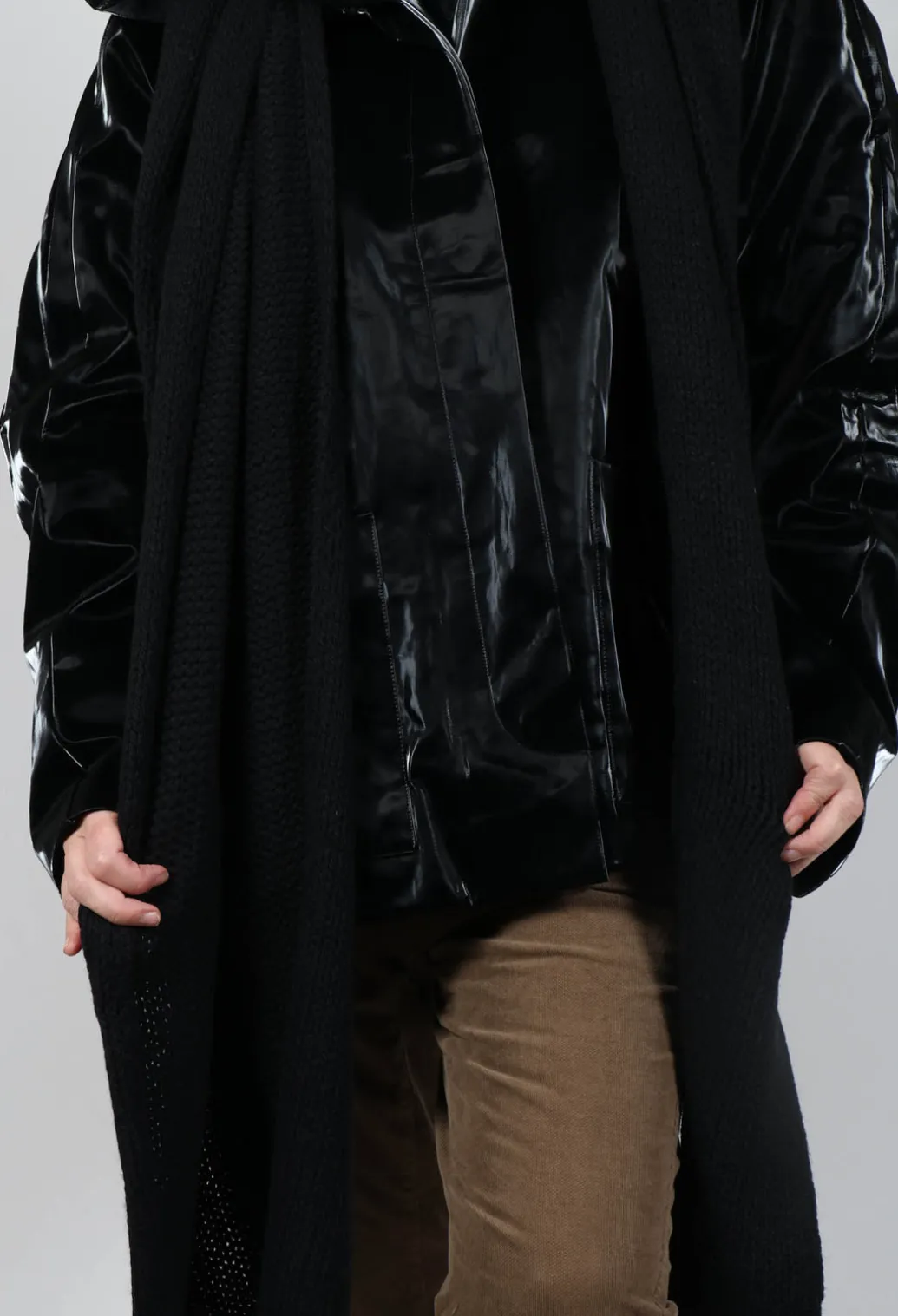 High Shine Jacket with Scarf in Black