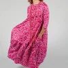 High-Neck Jersey Dress in Lilac with Fuschia Pois