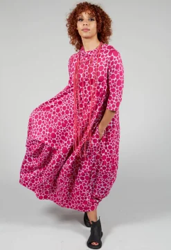 High-Neck Jersey Dress in Lilac with Fuschia Pois