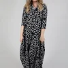 High-Neck Jersey Dress in White with Black Pois
