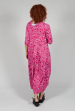 High-Neck Jersey Dress in Lilac with Fuschia Pois