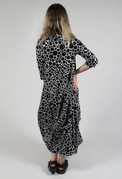 High-Neck Jersey Dress in White with Black Pois