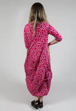 High-Neck Jersey Dress in Lilac with Fuschia Pois