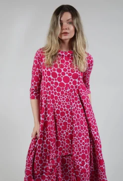 High-Neck Jersey Dress in Lilac with Fuschia Pois