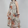 High-Neck Shift Dress in Palms Print