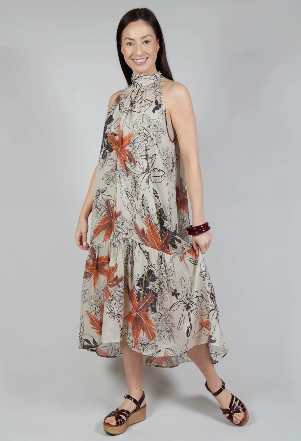 High-Neck Shift Dress in Palms Print