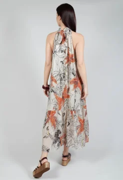 High-Neck Shift Dress in Palms Print