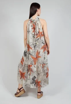 High-Neck Shift Dress in Palms Print