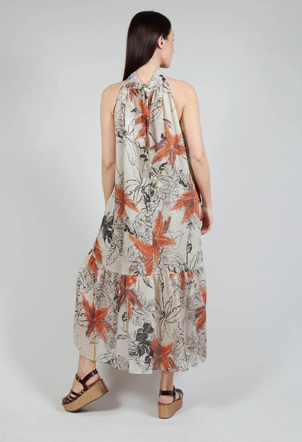 High-Neck Shift Dress in Palms Print