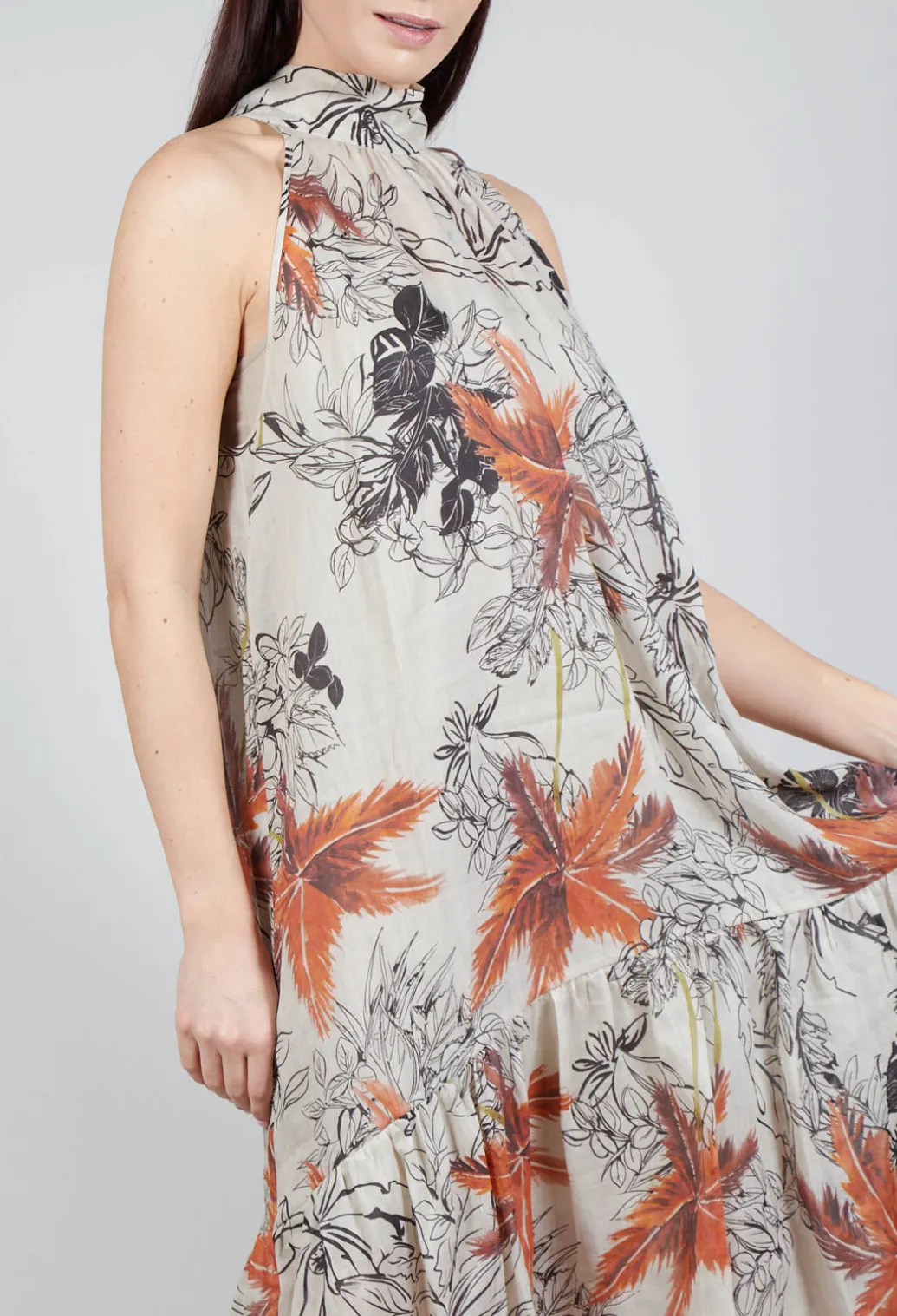 High-Neck Shift Dress in Palms Print