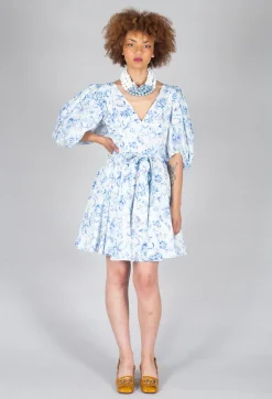 Holly Short Belted Dress in Blu Panna