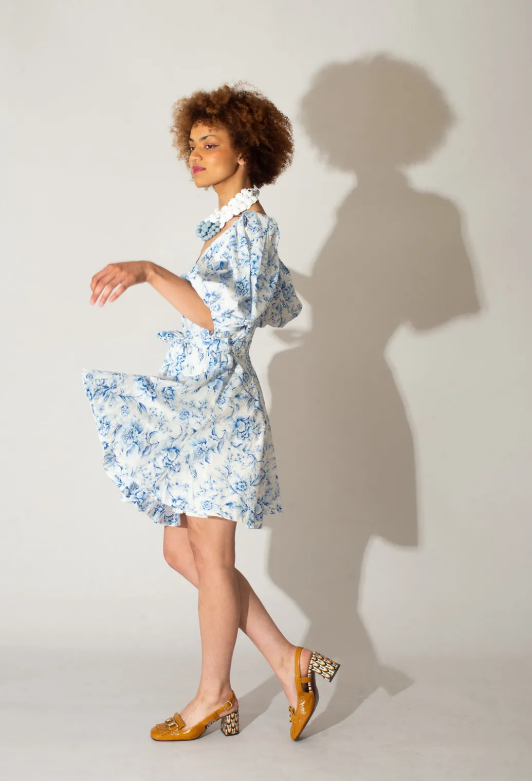 Holly Short Belted Dress in Blu Panna