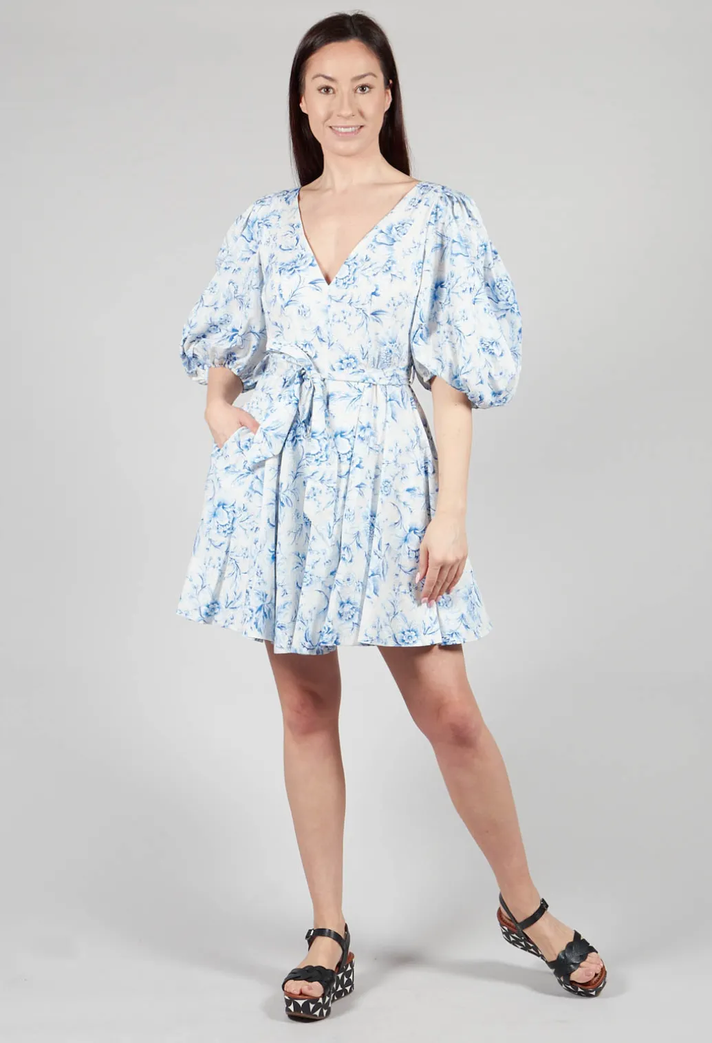 Holly Short Belted Dress in Blu Panna