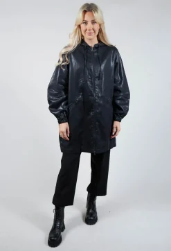 Hooded Batwing Metallic Look Jacket