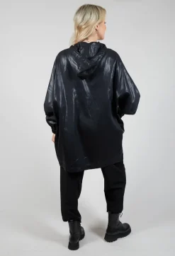 Hooded Batwing Metallic Look Jacket