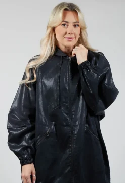 Hooded Batwing Metallic Look Jacket