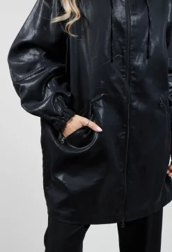 Hooded Batwing Metallic Look Jacket