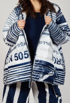Hooded Jacket in Navy Print