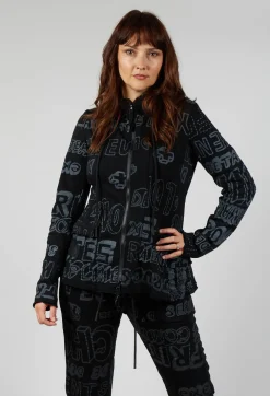 Hooded Jersey Jacket in Black Shiny Print