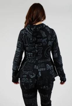 Hooded Jersey Jacket in Black Shiny Print