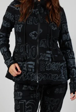 Hooded Jersey Jacket in Black Shiny Print