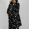 Hooded Oversized Fit Coat in Black with White Pois