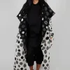 Hooded Oversized Fit Coat in White with Black Pois