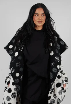 Hooded Oversized Fit Coat in White with Black Pois