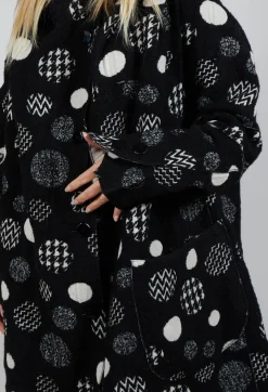 Hooded Oversized Fit Coat in Black with White Pois