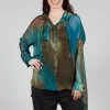 Hooded Silk Shirt in Petrol Print
