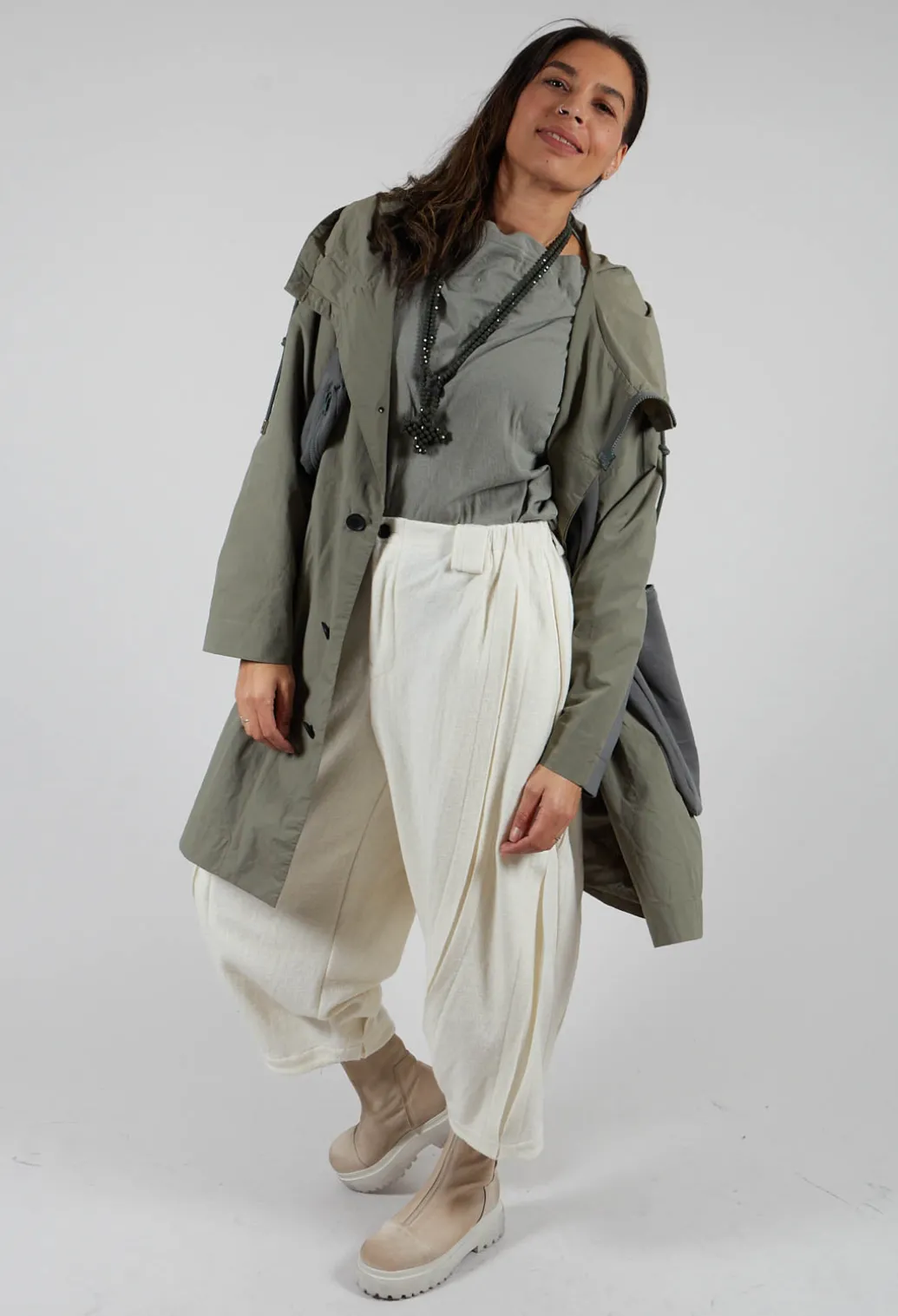 Hooded Utility Coat with Pockets in Light Khaki
