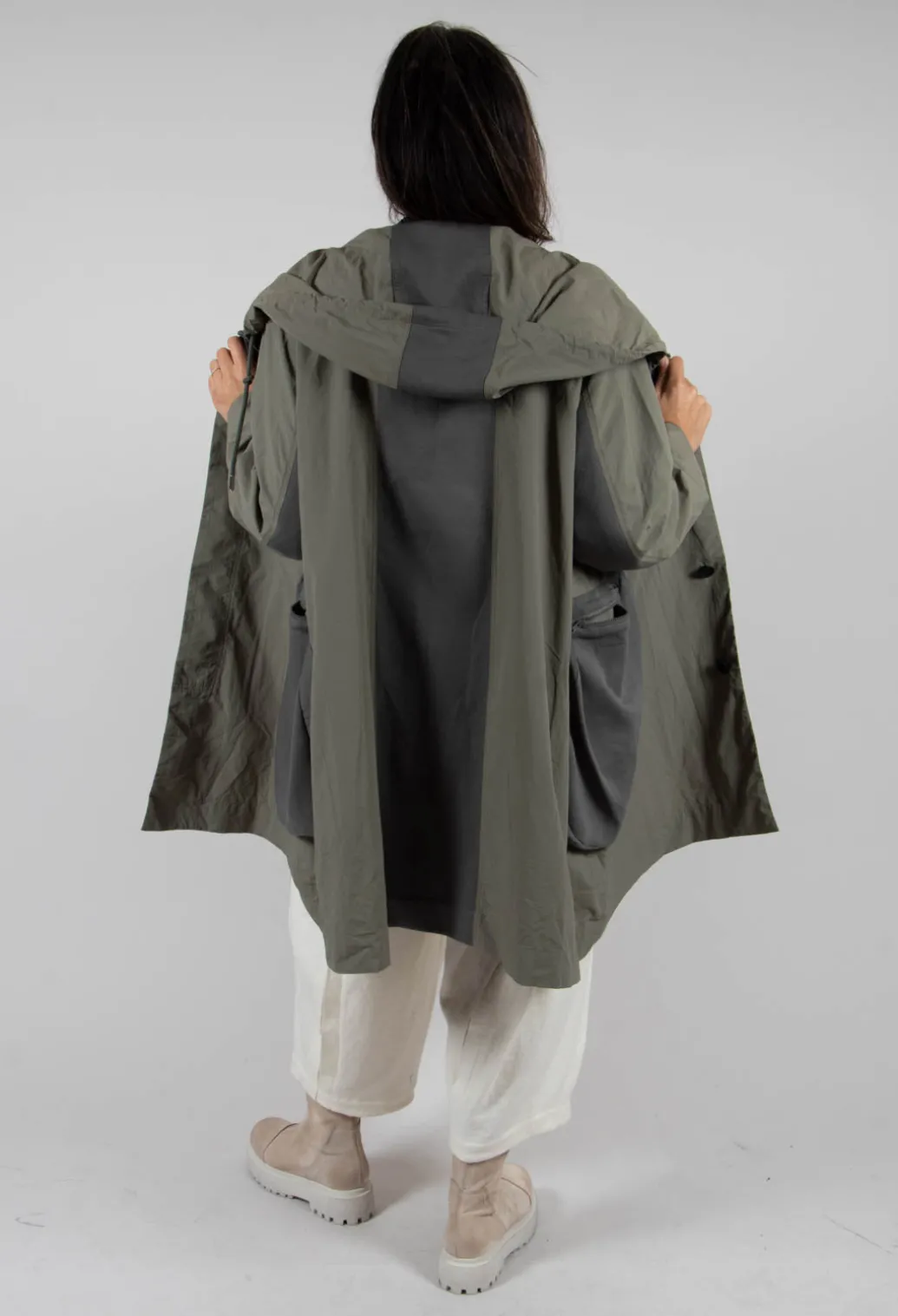 Hooded Utility Coat with Pockets in Light Khaki