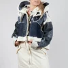 Hooded Zip-Up Jacket in Denim Print