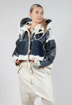 Hooded Zip-Up Jacket in Denim Print