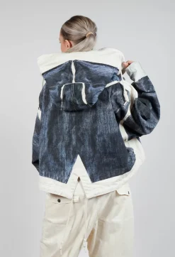 Hooded Zip-Up Jacket in Denim Print