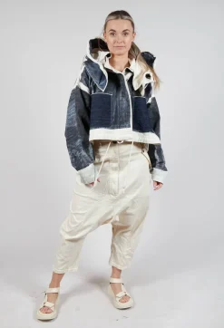Hooded Zip-Up Jacket in Denim Print