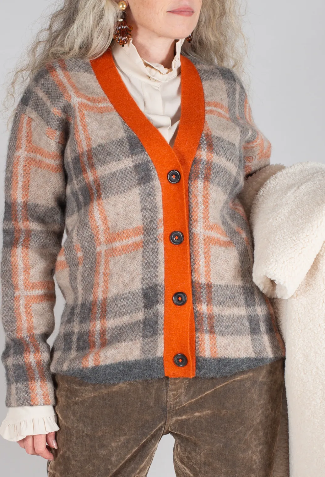 Ingrid Cardigan in Orange and Beige