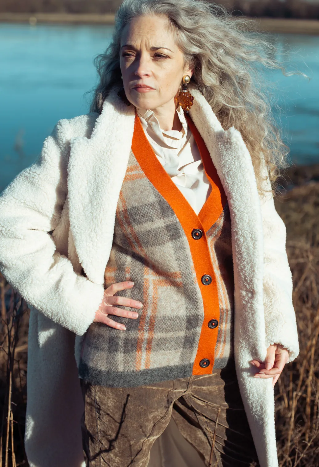 Ingrid Cardigan in Orange and Beige