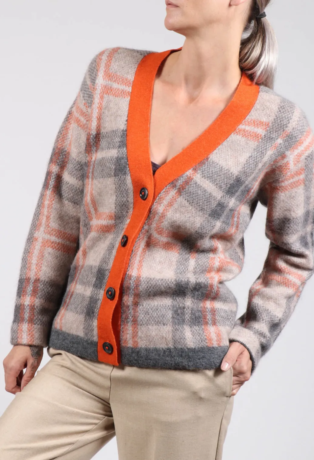 Ingrid Cardigan in Orange and Beige