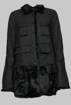 Jacket with Contrasting Faux Fur Detail in Black