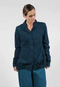 Jacket with Gathered Hem in Ink Print