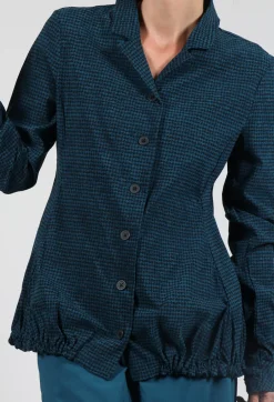 Jacket with Gathered Hem in Ink Print