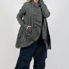 Jacket with High Low Peplum Hem in Ink Check